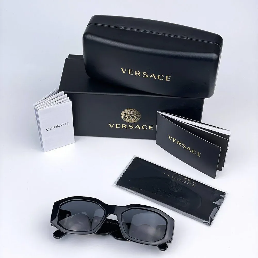 NEW Versace VE4361 GB1/87 Medusa Biggie Black Gray Oval Unisex Sunglasses